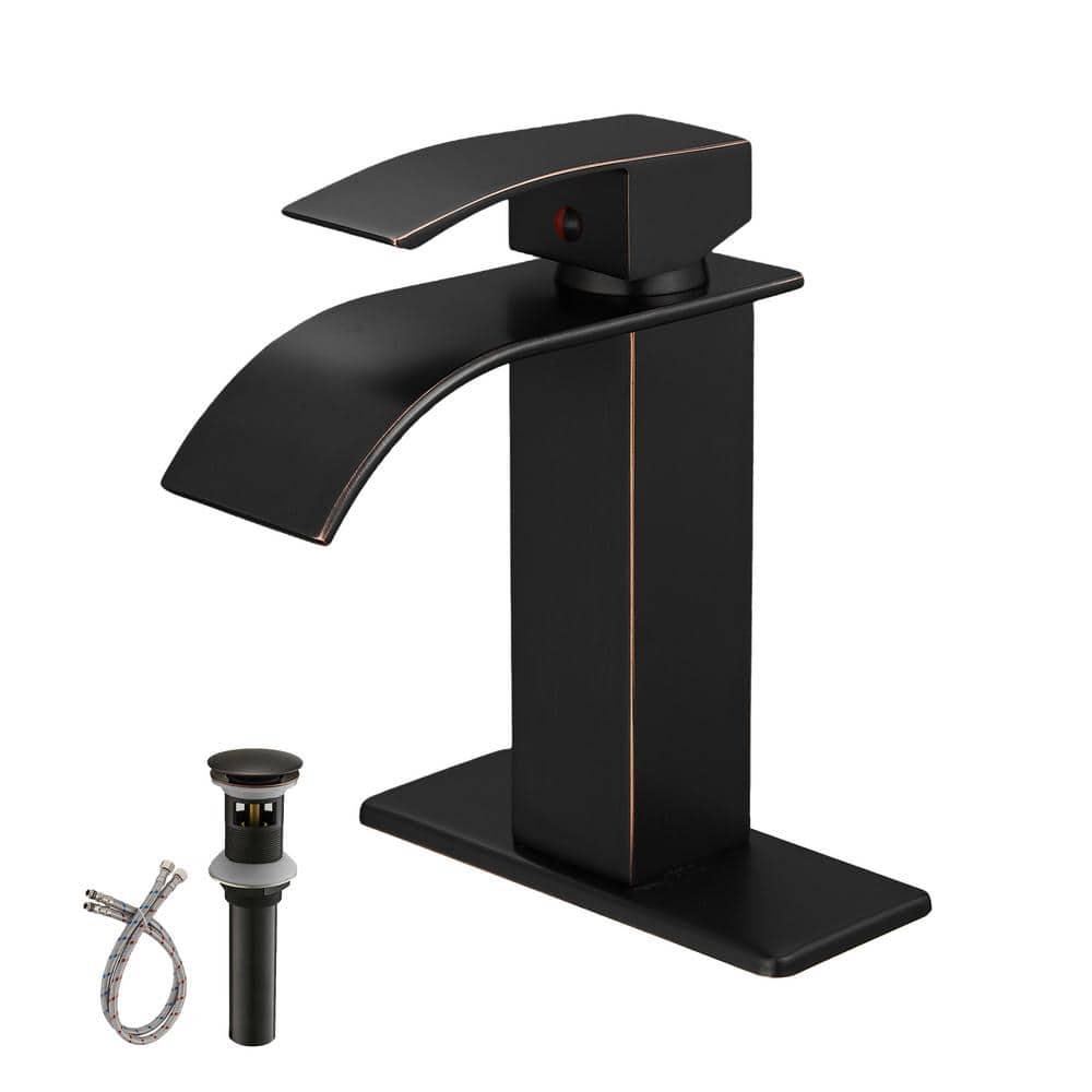 VIBRANTBATH Waterfall Low-Arc Single Hole Bathroom Faucet 6021-ORB