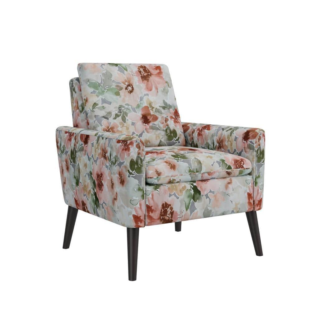 HL Home Furnishings Allyson Mid-Century Modern Armchair in Orange & Green Floral