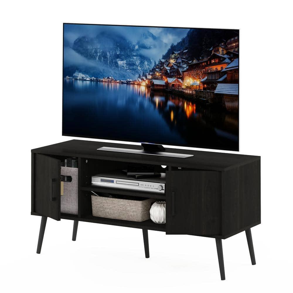 Furinno Mid-Century TV Stand Entertainment Media Console w/2 Cabinets&Open Storage Shelves for TVs up to 50",Espresso