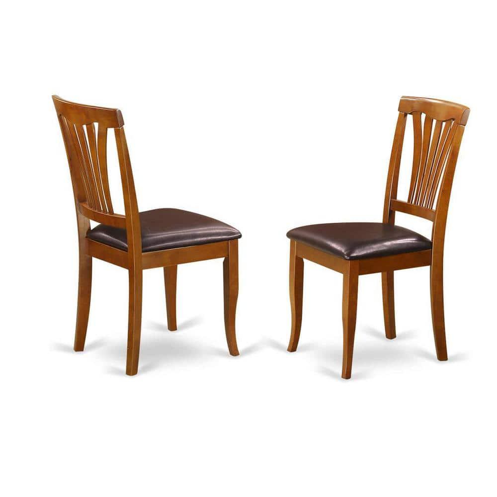 East West Furniture Avon 7-Piece Dining Set with Leather Seat in Saddle Brown
