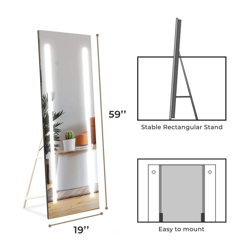 Full Length Lighted LED Vanity Mirror 19"x59" inches with Adjustable Light Color and Dimmer Touch Sensors by Fab Glass and Mirror