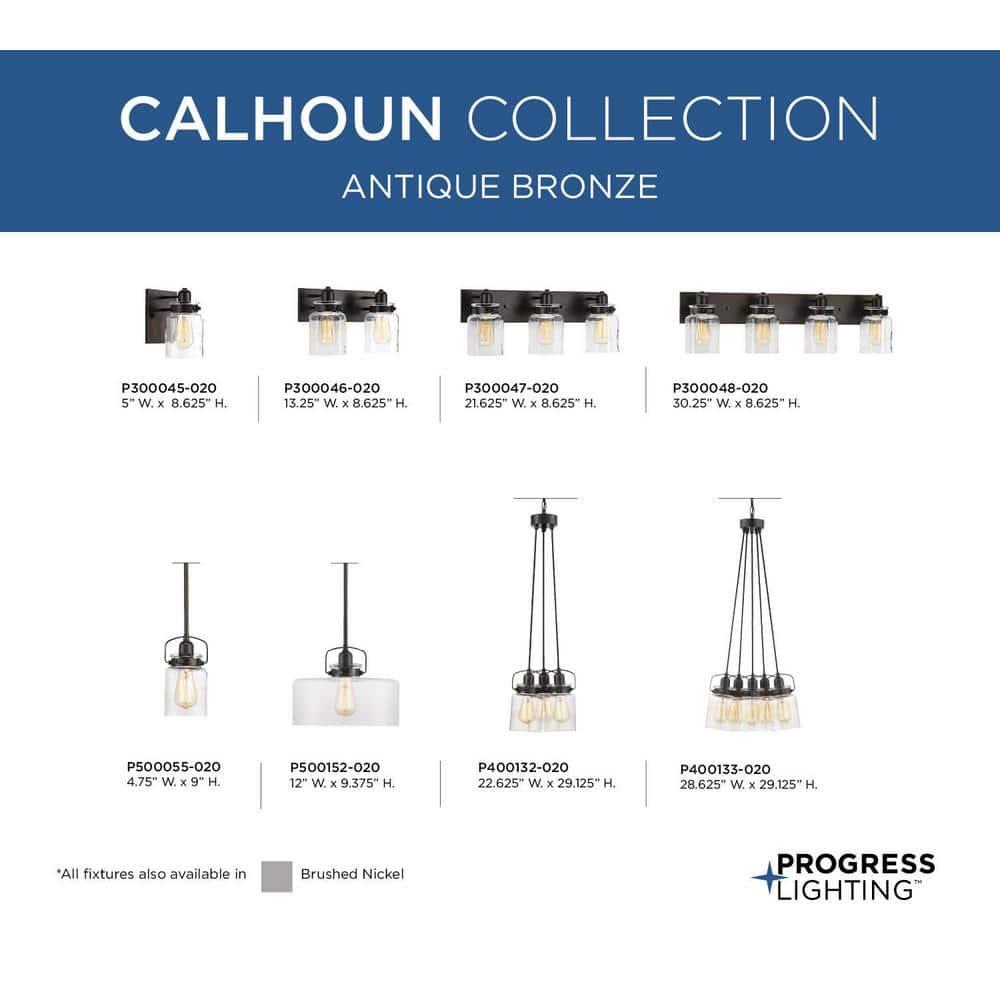 Progress Lighting Calhoun 3-Light Bath Vanity, Steel, Antique Bronze, Clear Glass Shade