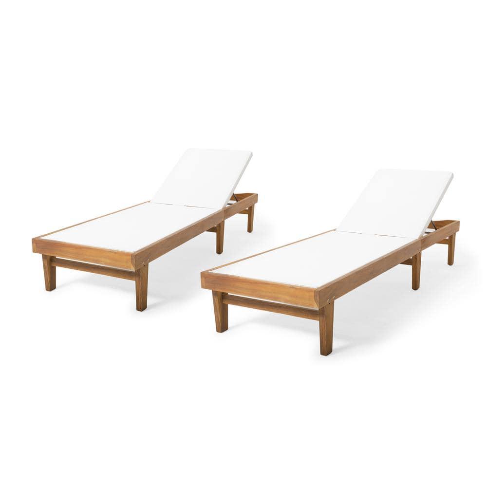 Christopher Knight Home Summerland Outdoor Mesh and Acacia Wood Armless Adjustable Chaise Lounges (Set of 2), White/Teak