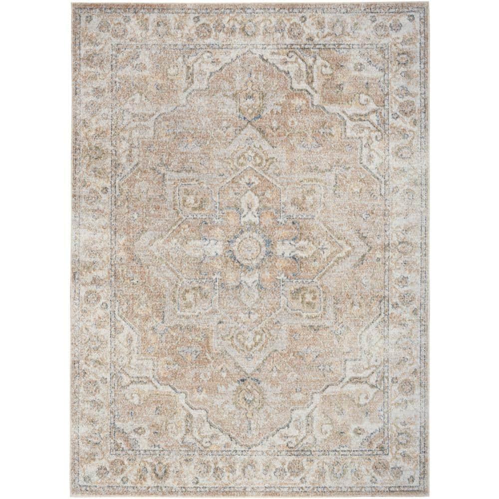 Nourison Astra Machine Washable Vintage Medallion Indoor Rug Beige 4' x 6'