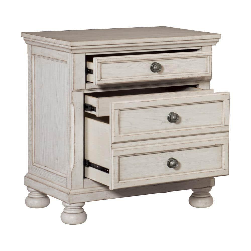 Cottage 2 Drawer Nightstand with Molded Details & Bun Feet, Antique White