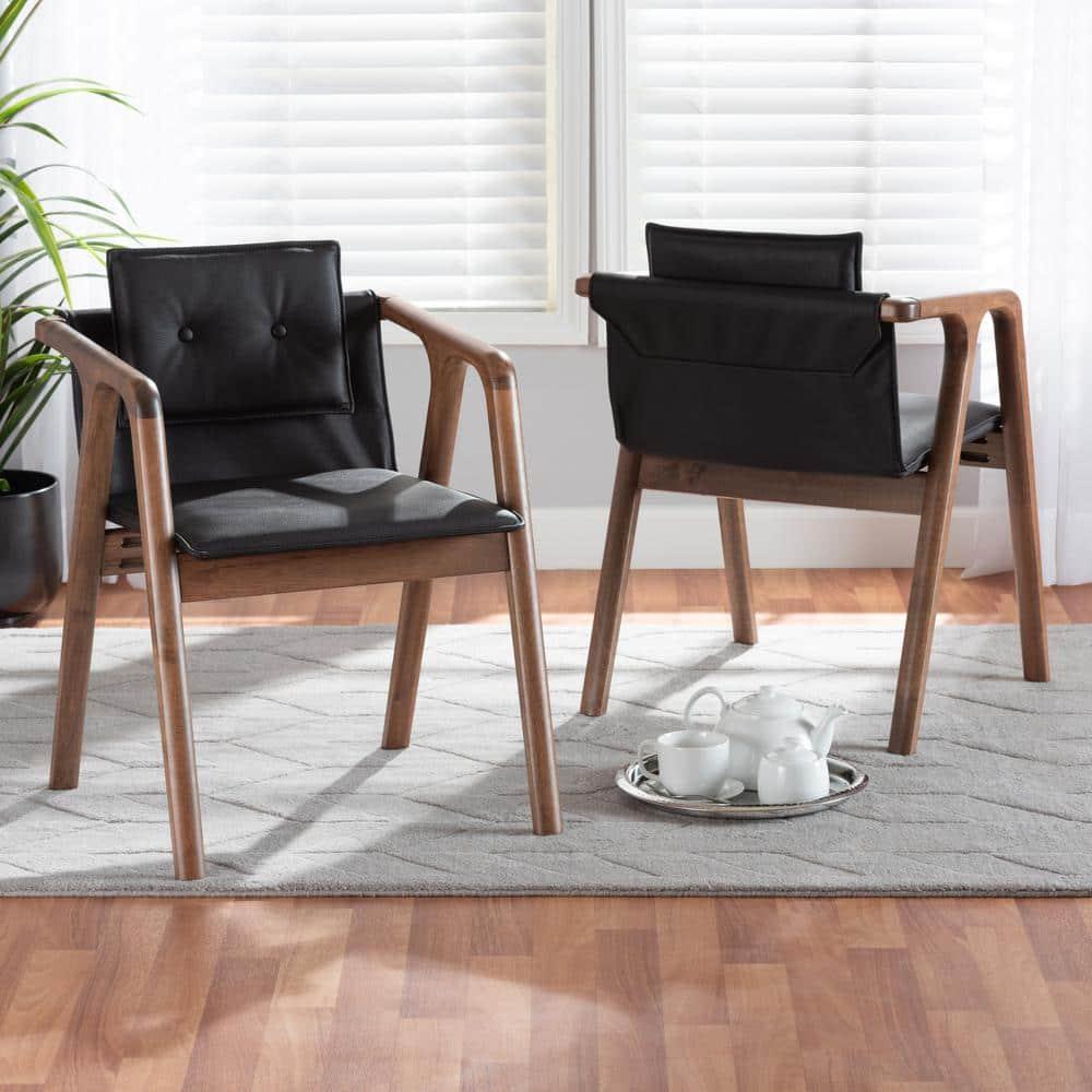 2pc Marcena Imitation Leather Dining Chair Set with Sloping Armrests - Baxton Studio