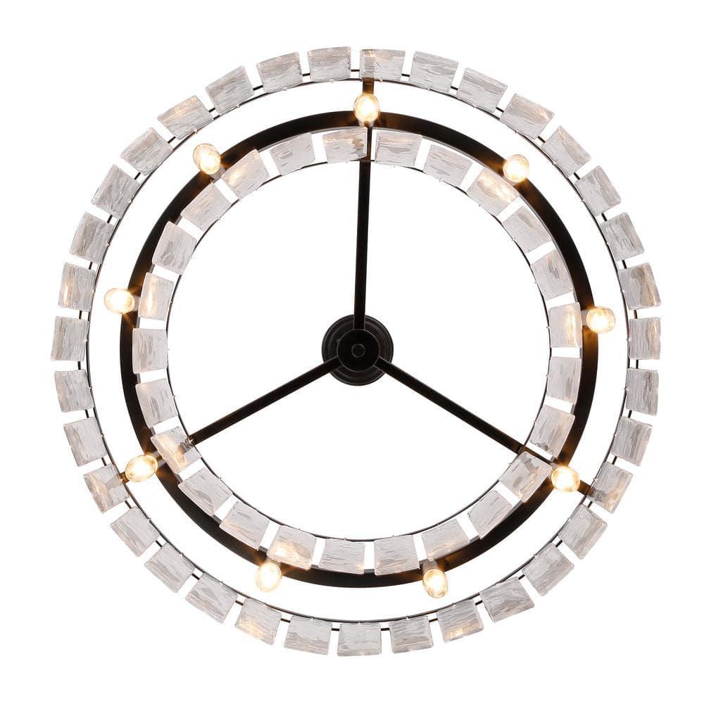 Golden Lighting Ciara 9-Light Chandelier in Matte Black with Hammered Water Glass