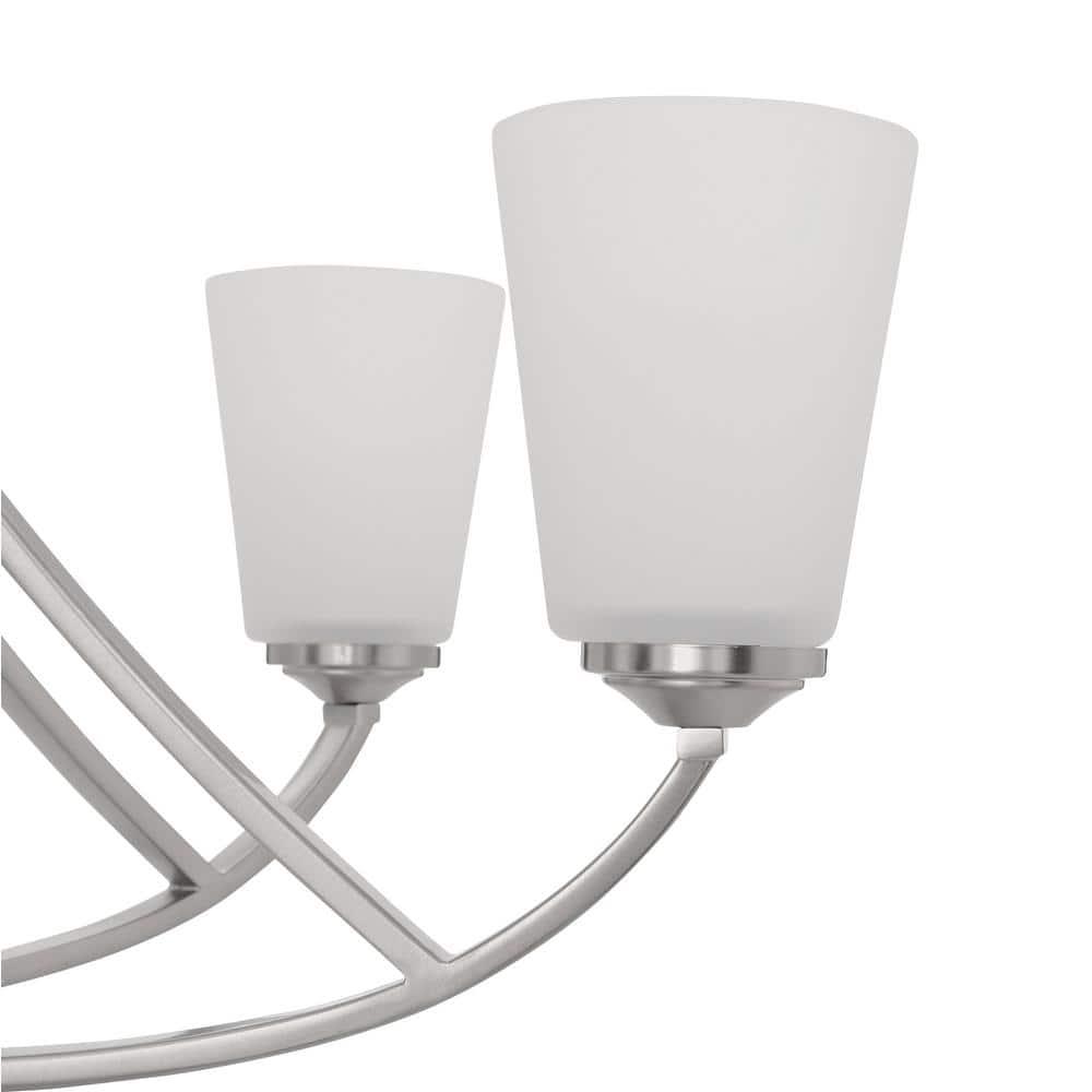 Contemporary Elegance Brushed Nickel 12-Light Chandelier with Etched White Glass