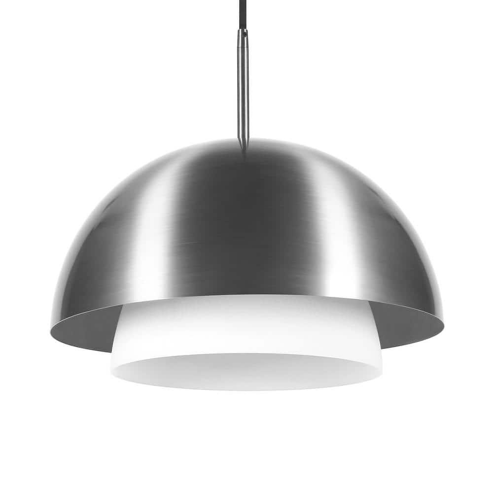 Evelyn&Zoe 15" Brushed Nickel Metal/Glass Pendant