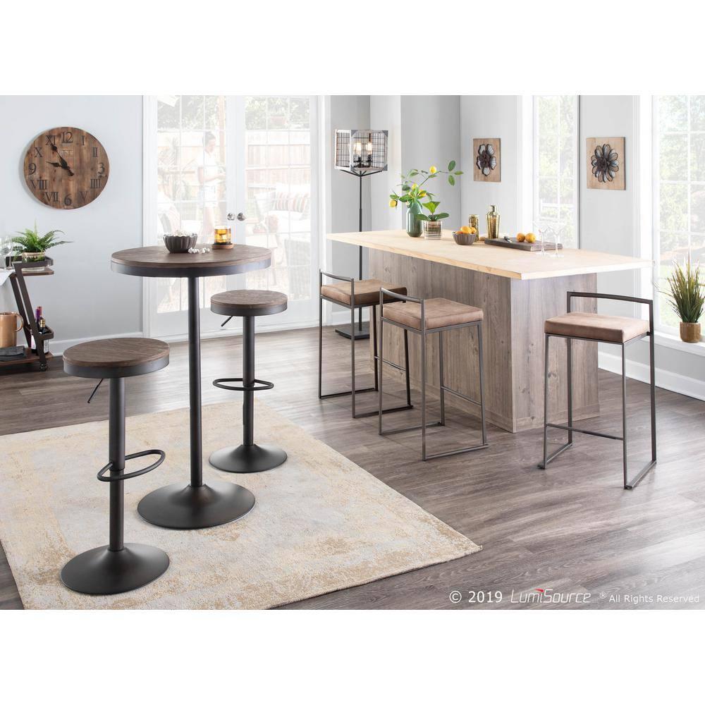 Set of 2 Dakota Adjustable Industrial Barstools Antiqued Wood - Lumisource: Metal Frame, 22.75" to 30.75" Height Range