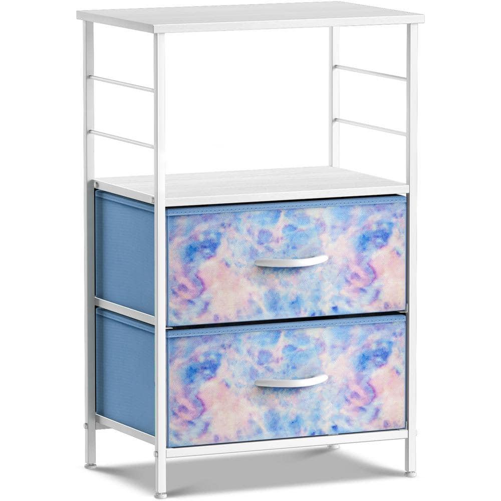 Sorbus Sorbus 2 Drawers and Shelves Nightstand with Steel Frame, Wood Top & Fabric Bins in Tie Dye Blue