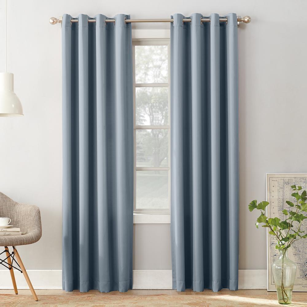 54"x63" Sun Zero Room Darkening Seymour Grommet Curtain Panel Vintage Blue: Modern Thermal Insulated, Noise Reduction