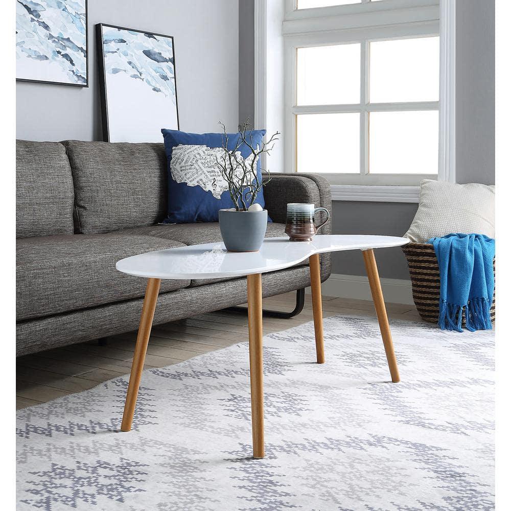 Convenience Concepts Oslo Bean-Shaped Coffee Table in Glossy White Wood Finish