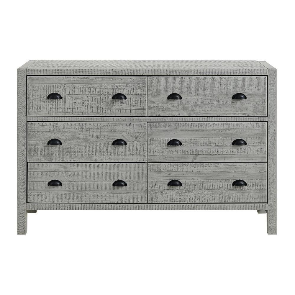 Alaterre Furniture Arden 6-Drawer Double Dresser, Solid Pine Wood, Black Metal Pulls, Anti-Tipping Kit Included, Modern Farmhouse Design, Driftwood Gray