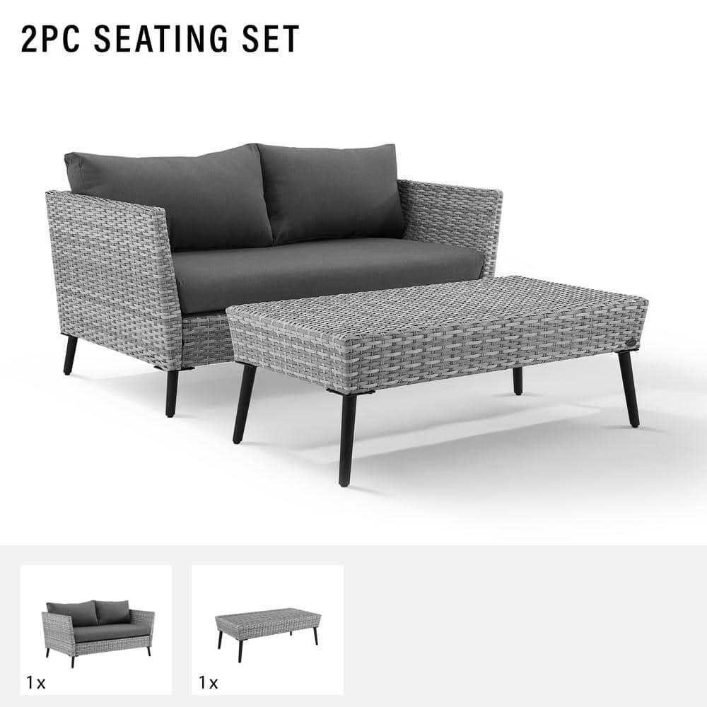 2pc Richland Outdoor Patio Loveseat and Coffee Table Set - Gray - Crosley