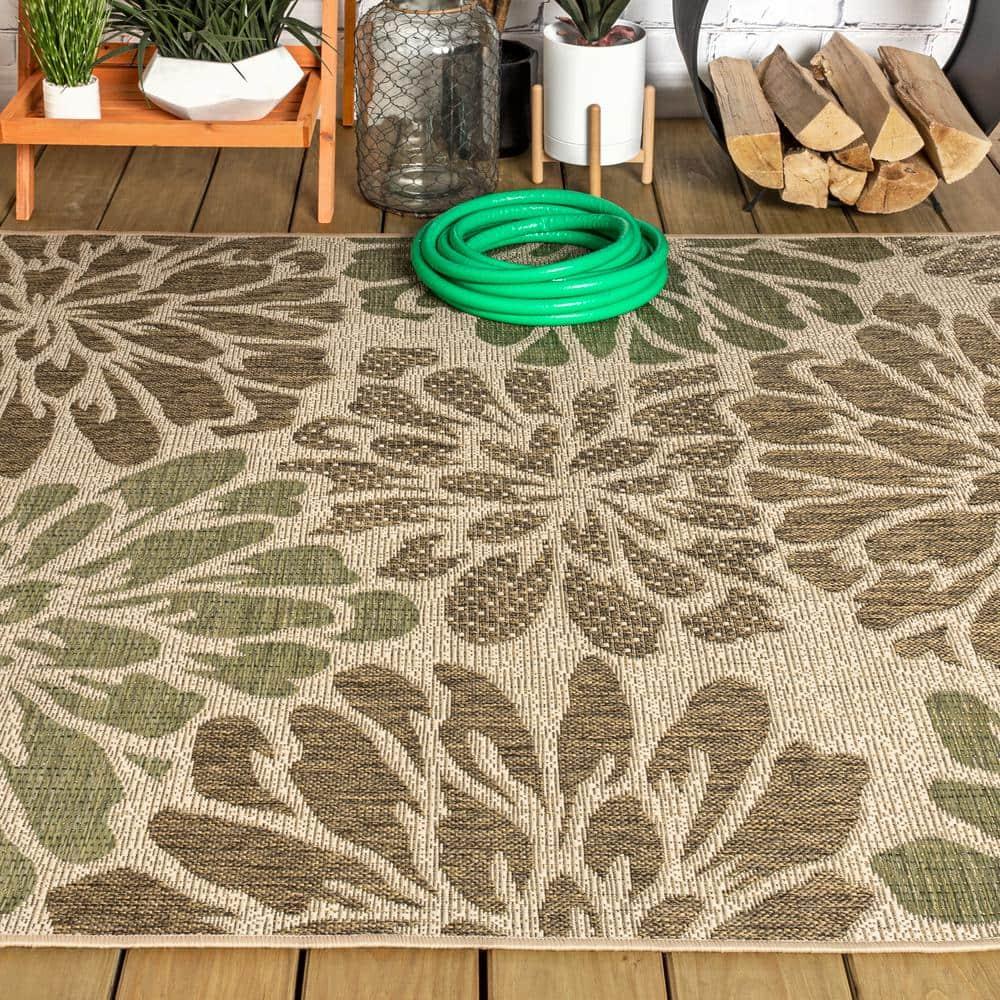 4'x6' Zinnia Modern Floral Textured Weave Indoor/Outdoor Area Rug, Sage/Brown - JONATHAN Y