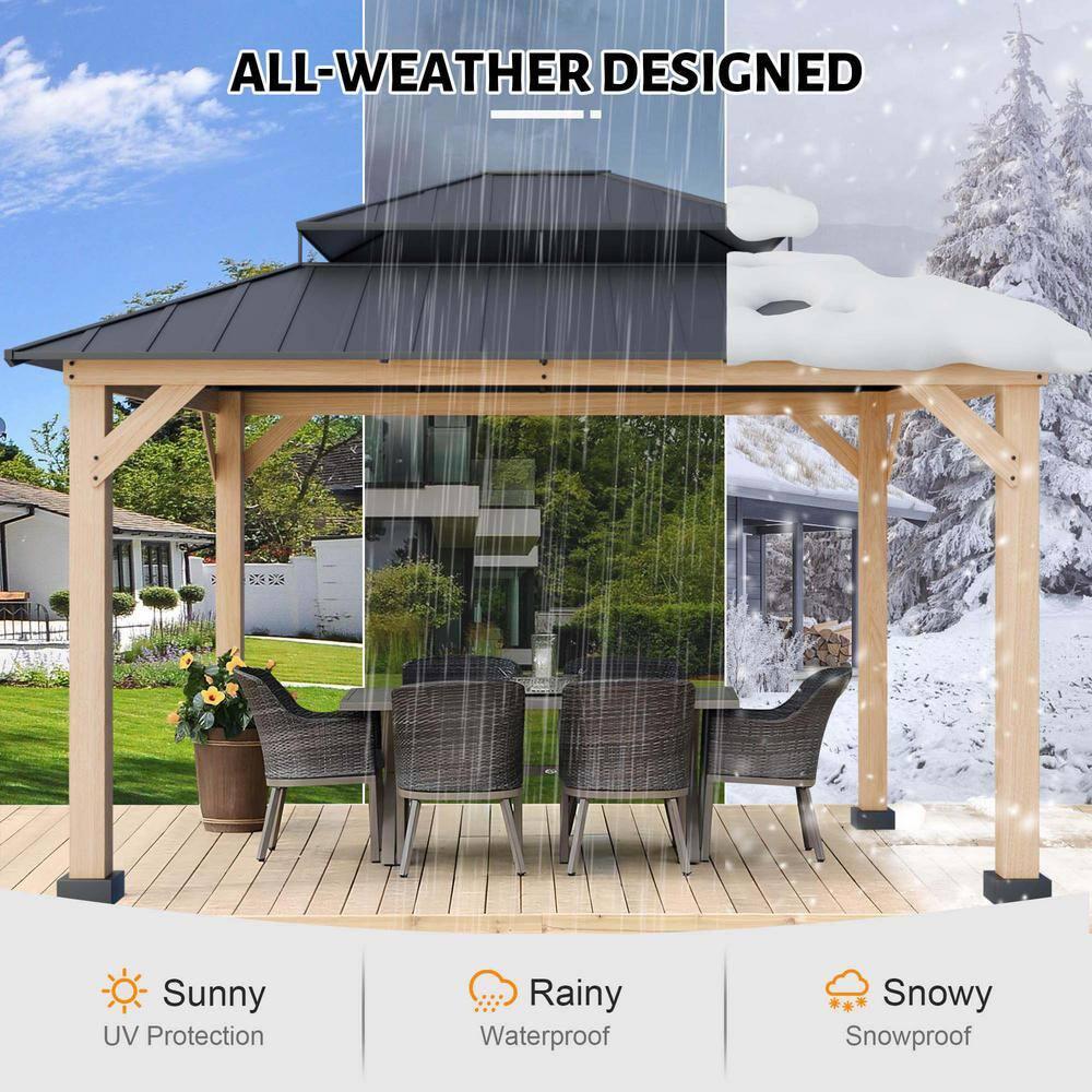 11x13 Cedar Wood Gazebo with Black Metal Double Roof