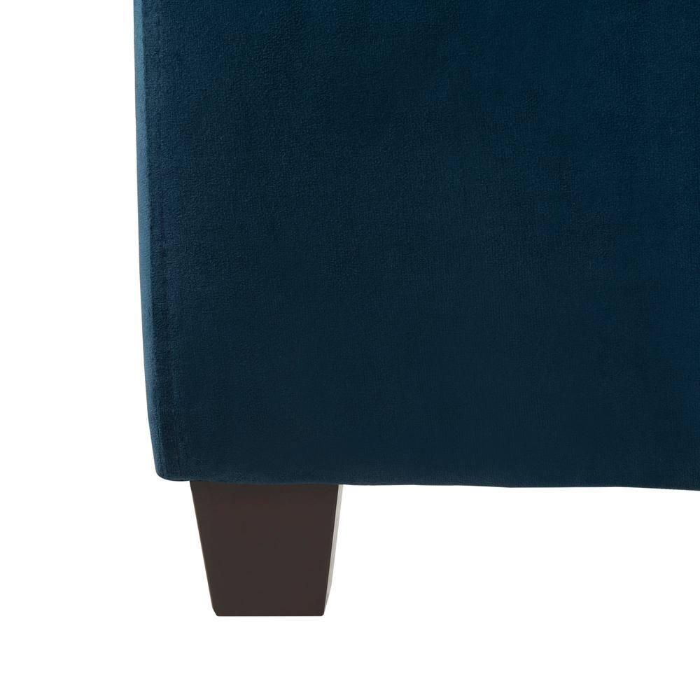 SAFAVIEH Solania Glam Upholstered Bed Frame with Nail Head, Queen, Navy