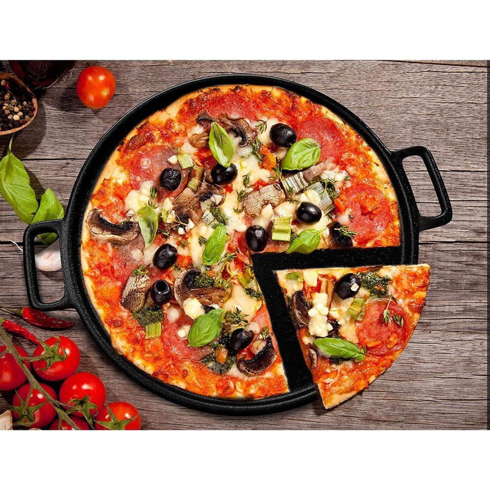 Home-Complete 14" Cast Iron Pizza Pan, Skillet Kitchen Cookware