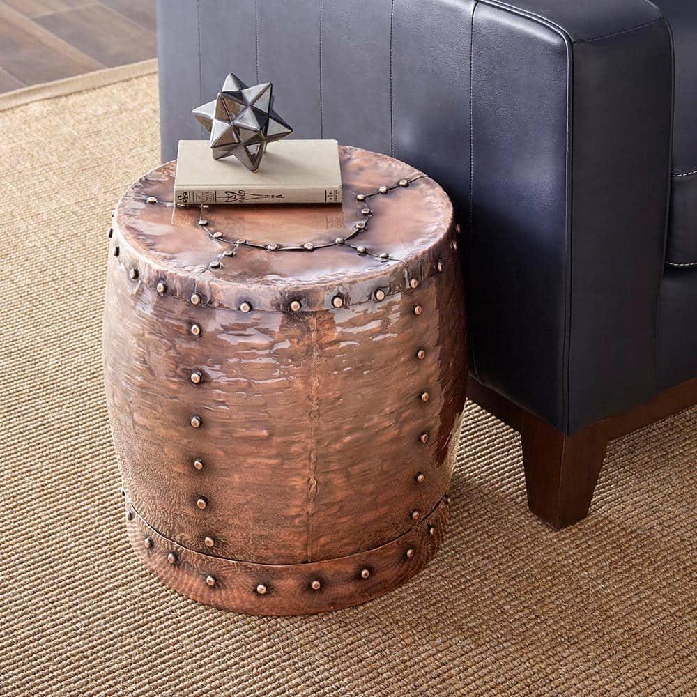 Steve Silver Cooper 16" Round Metal End Table, Antique Copper