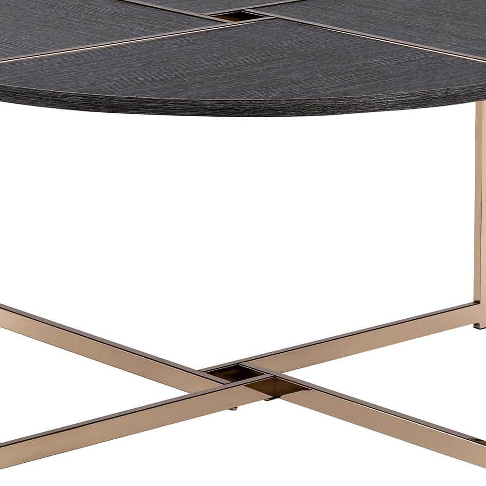 Bromia Coffee Table Black/Champagne - Acme Furniture: Elegant Round Design, Metal Frame, Paper Veneer Top