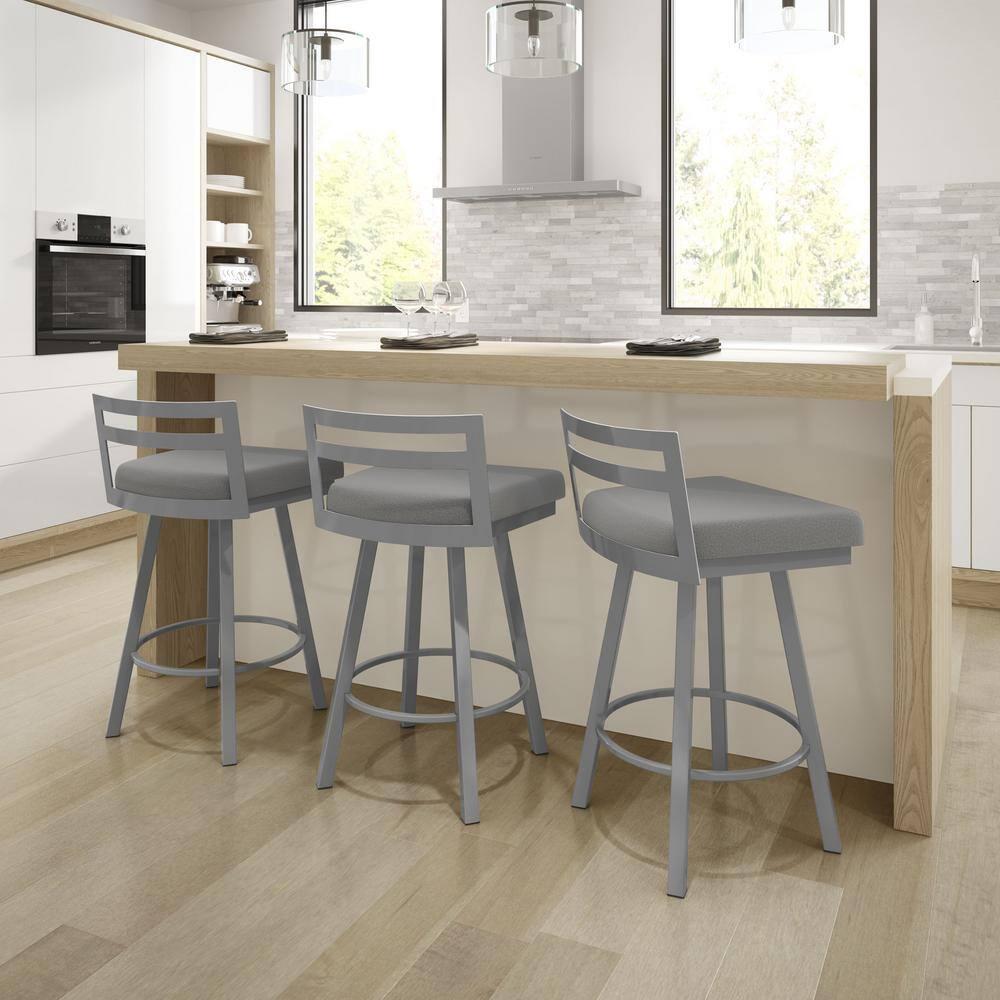 Amisco Derek 30 In. Swivel Bar Stool - Grey Polyester / Metallic Grey Metal