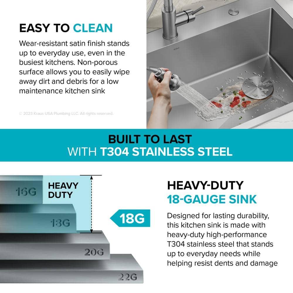 Loften 33 in. Drop-In Single Bowl 18 Gauge Stainless Steel Kitchen Sink with Accessories