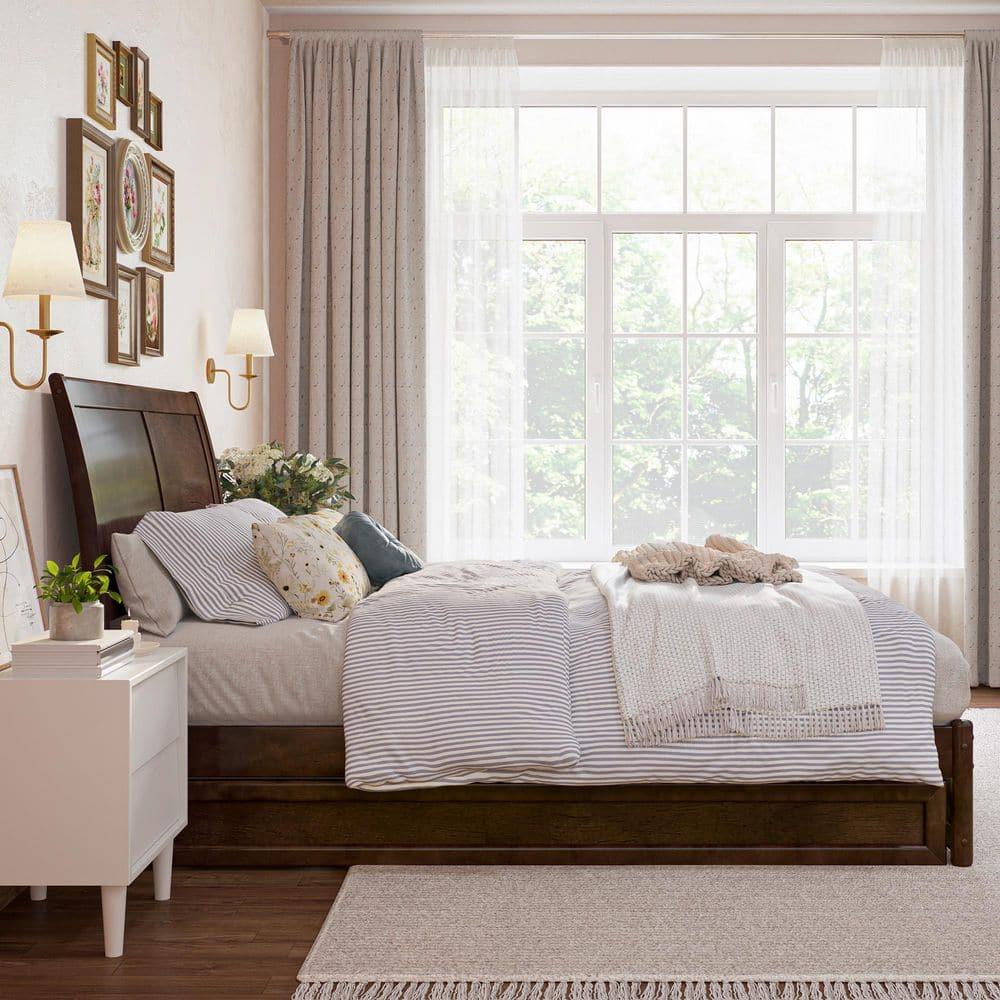 AFI, Andorra Full Platform Bed with Panel Footboard and Twin Trundle, Walnut