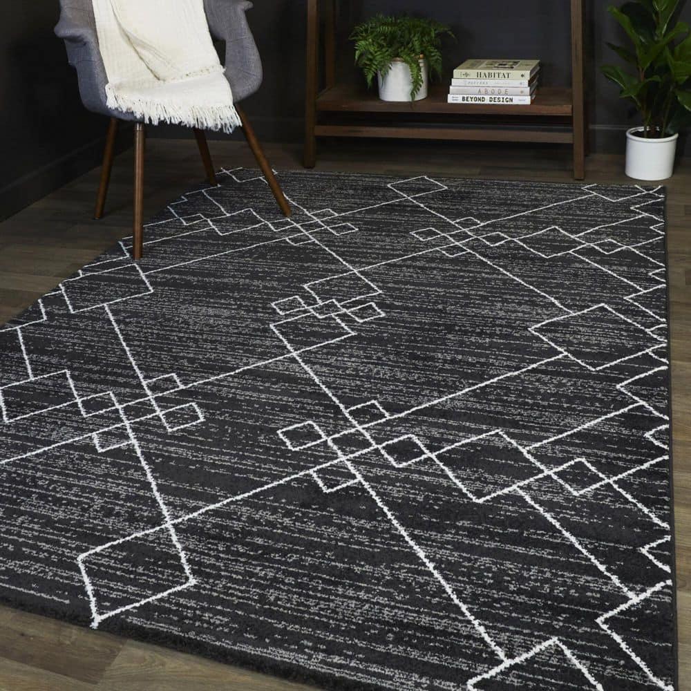 7'10"x10' Alberto Transitional Geometric Rug Black - Balta Rugs: Large Indoor Area, Stain-Repellent, Low Pile