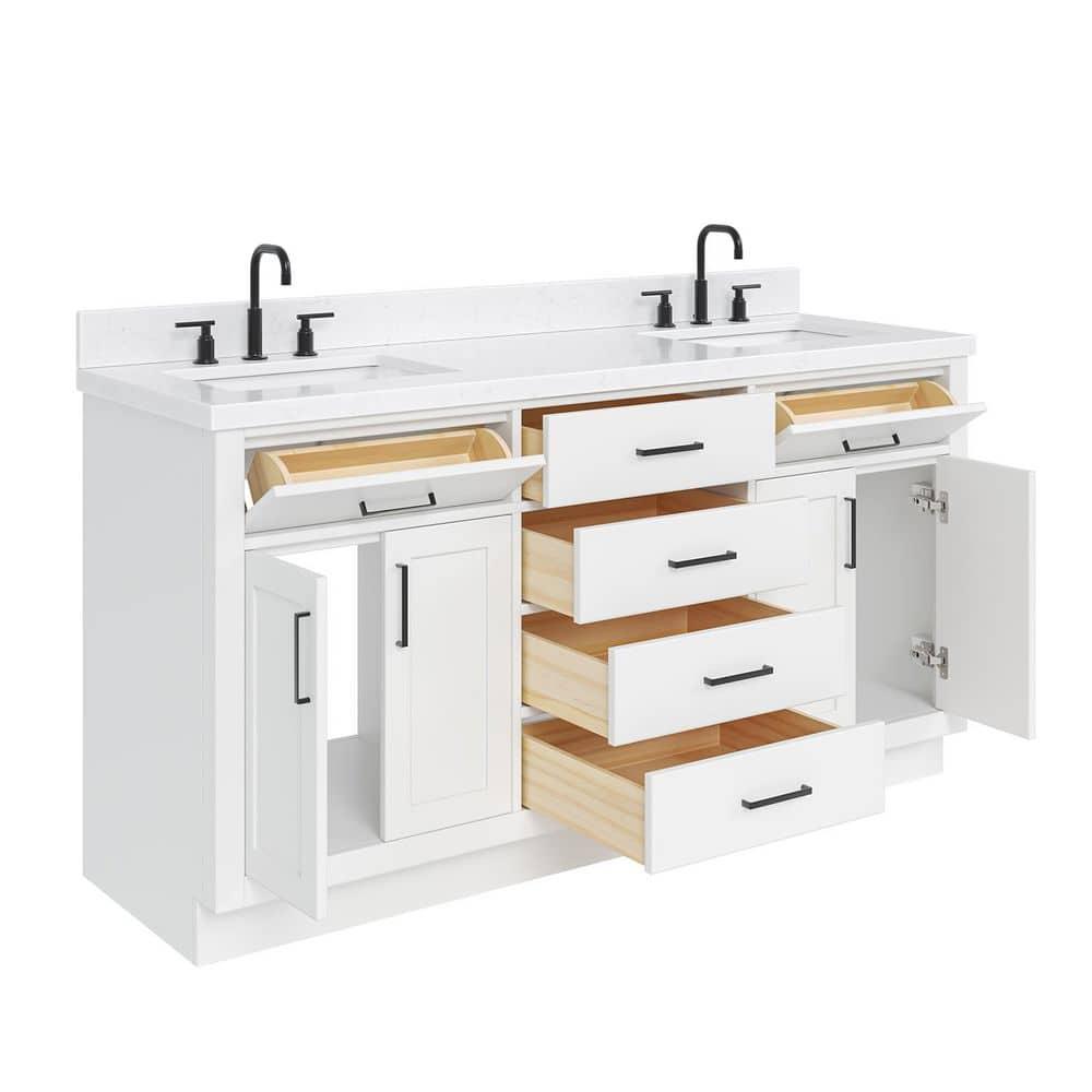 Wildon Home® Tidworth 66'' Solid Wood Double Bathroom Vanity with 1.5'' Carrara Quartz Top, Rectangular Sinks