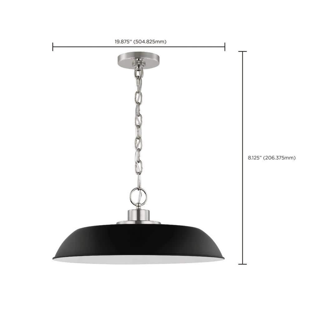 60/7485-Nuvo Lighting-Colony - 1 Light Medium Pendant In Mid-Century Modern Style-8.13 Inches Tall and 19.88 Inches Wide-Matte Black/Polished nickel