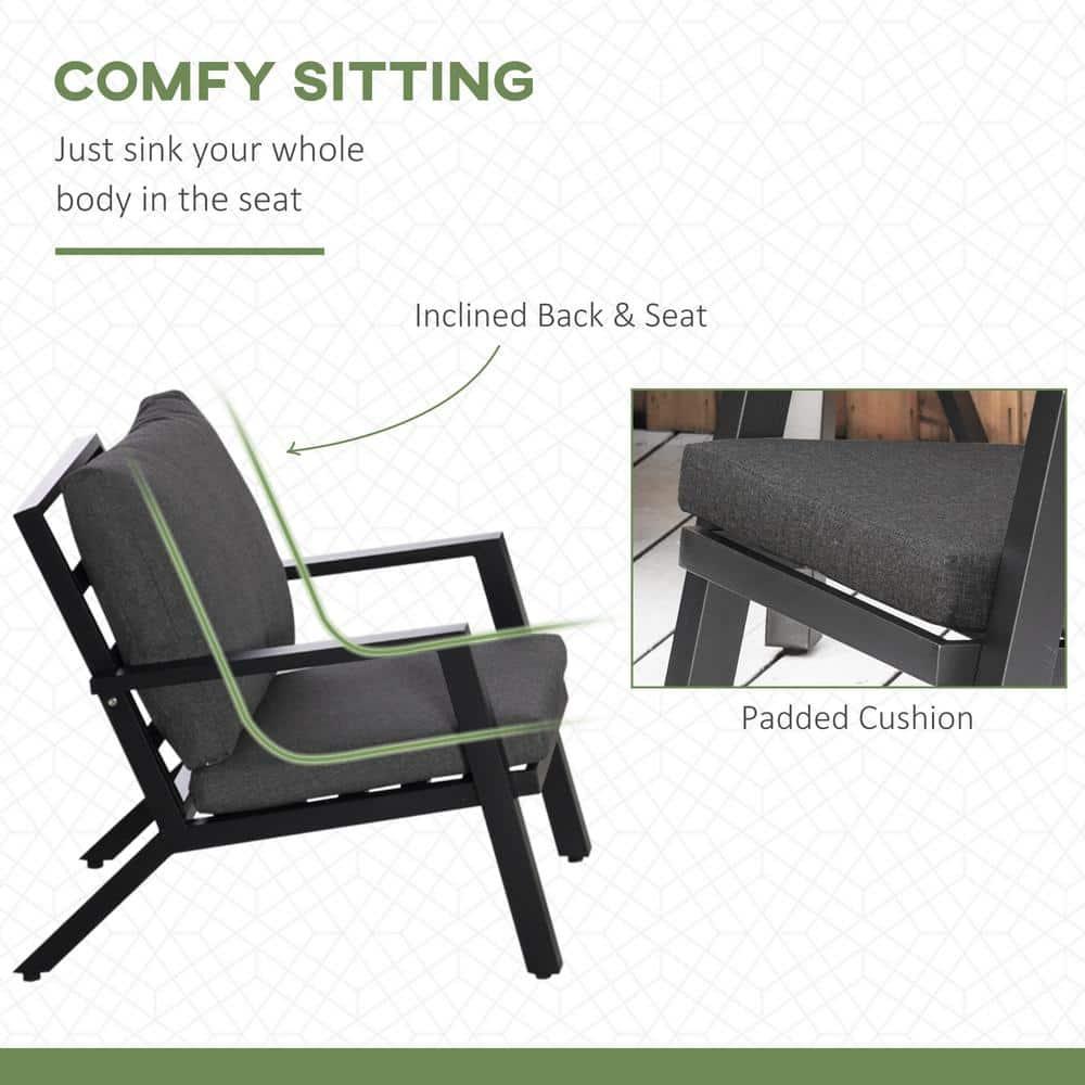 Outsunny 4 Piece Patio Furniture Set, Outdoor Conversation Set w/ Armchairs, Loveseat, Coffee Table and Cushions for Backyard, Poolside, Lawn