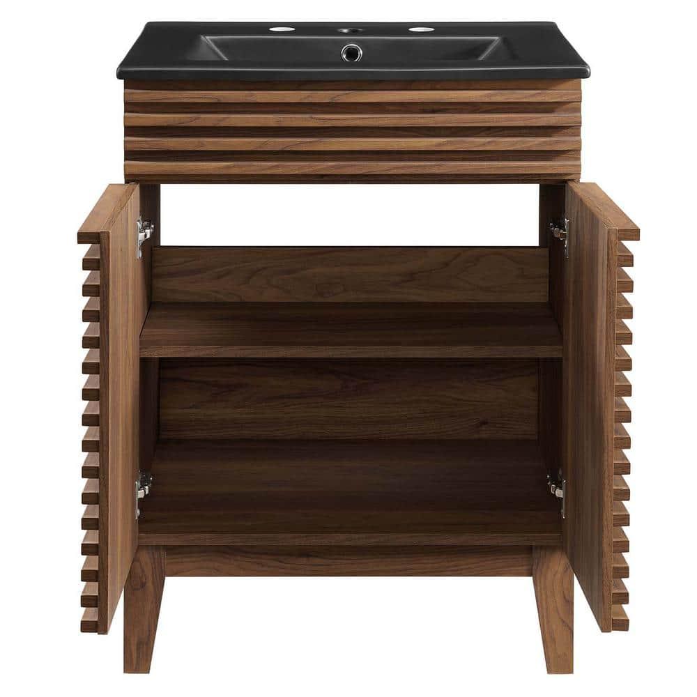 Modway Render 24" Modern Wood Bathroom Vanity in Walnut/Black