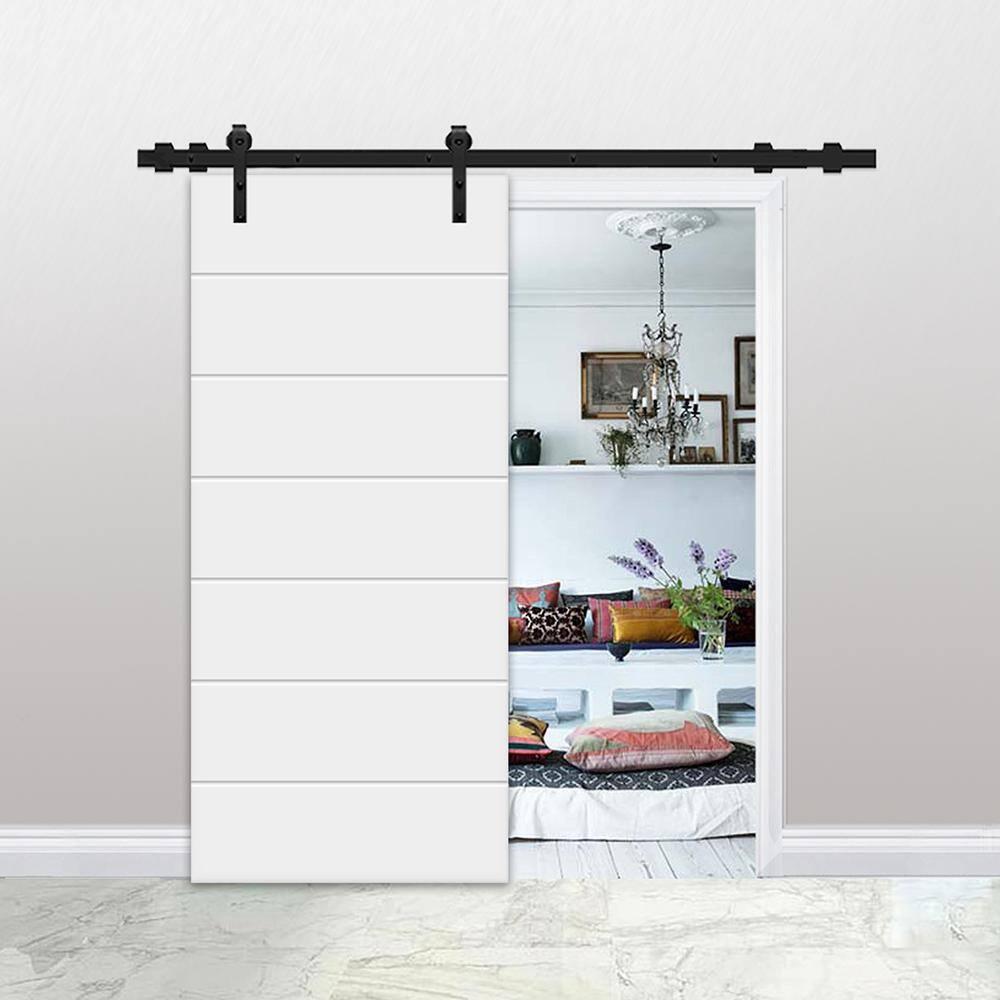Calhome Hollow Paneled Painted with Installation Hardware Kit Barn Door