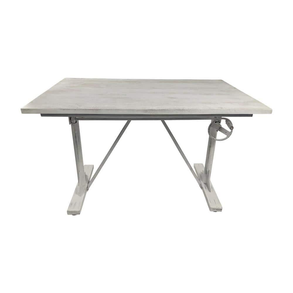 Carolina Living Brio Sit Or Stand Adjustable Desk Whitewash: Mango Wood Surface, Iron Frame, No Storage