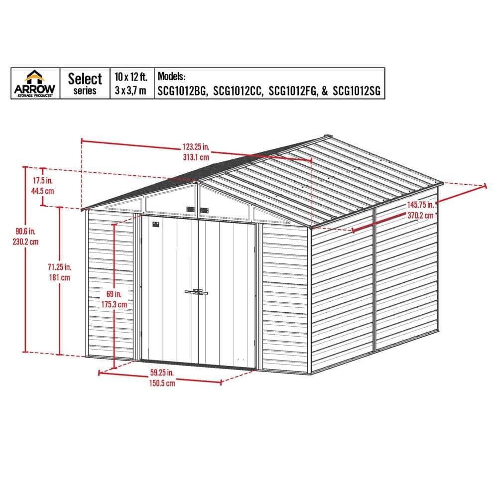 Arrow Select Steel Storage Shed Steel Storage Shed, 10x12, Blue Grey
