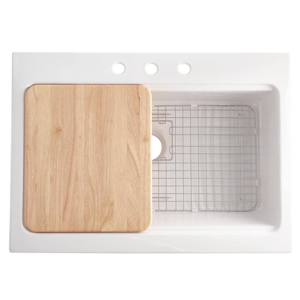 Parker Fireclay 34" Single Bowl Quick-Fit Farmhouse Workstation Kitchen Sink with Pfirst Faucet Kit