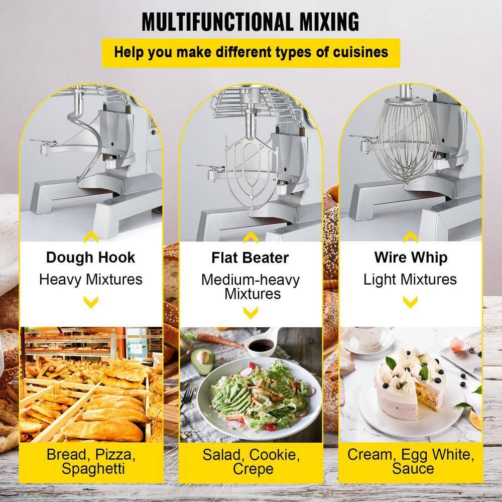 Happybuy 15Qt Commercial Food Mixer with Timing Function， Commercial Mixer 500W Stainless Steel Bowl Heavy Duty Electric Food Mixer Commercial with 3 Speeds Adjustable, Perfect for Bakery Pizzeria