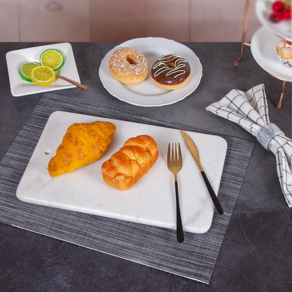 Creative Home Natural White Marble 9" x 14" Rectangular Pastry Board, Cutting Board, Serving Board