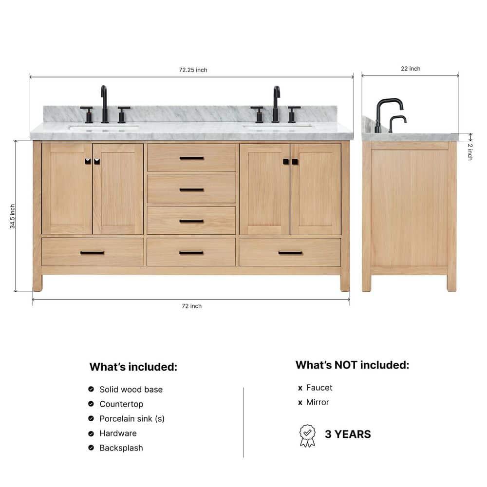 Cambridge Double Bathroom Vanity with Carrara Marble Top