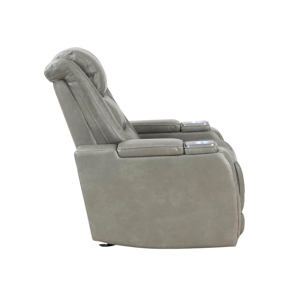 New Classic Furniture Breckenridge Leather Power Console Loveseat in Gray