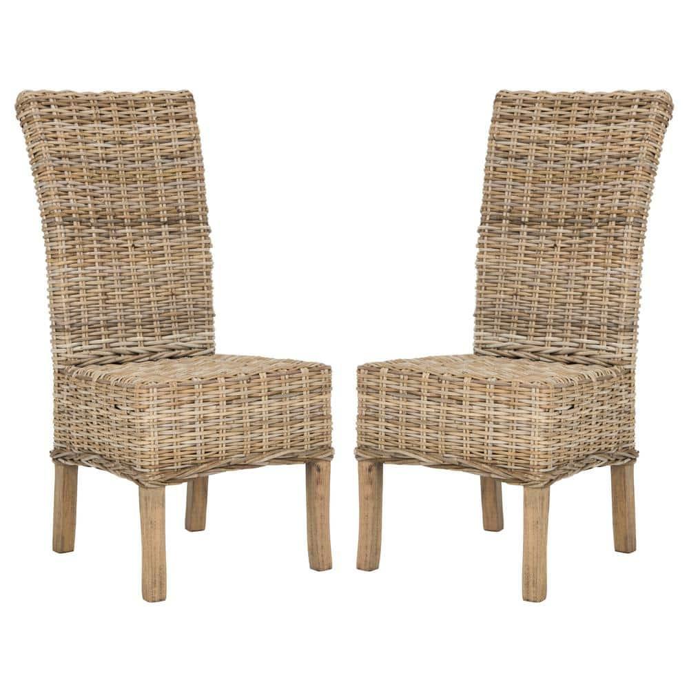Quaker 19" H Rattan Side Chair (Set of 2) - FOX6521 - Natural Unfinished/Rustic Grey - Safavieh Couture