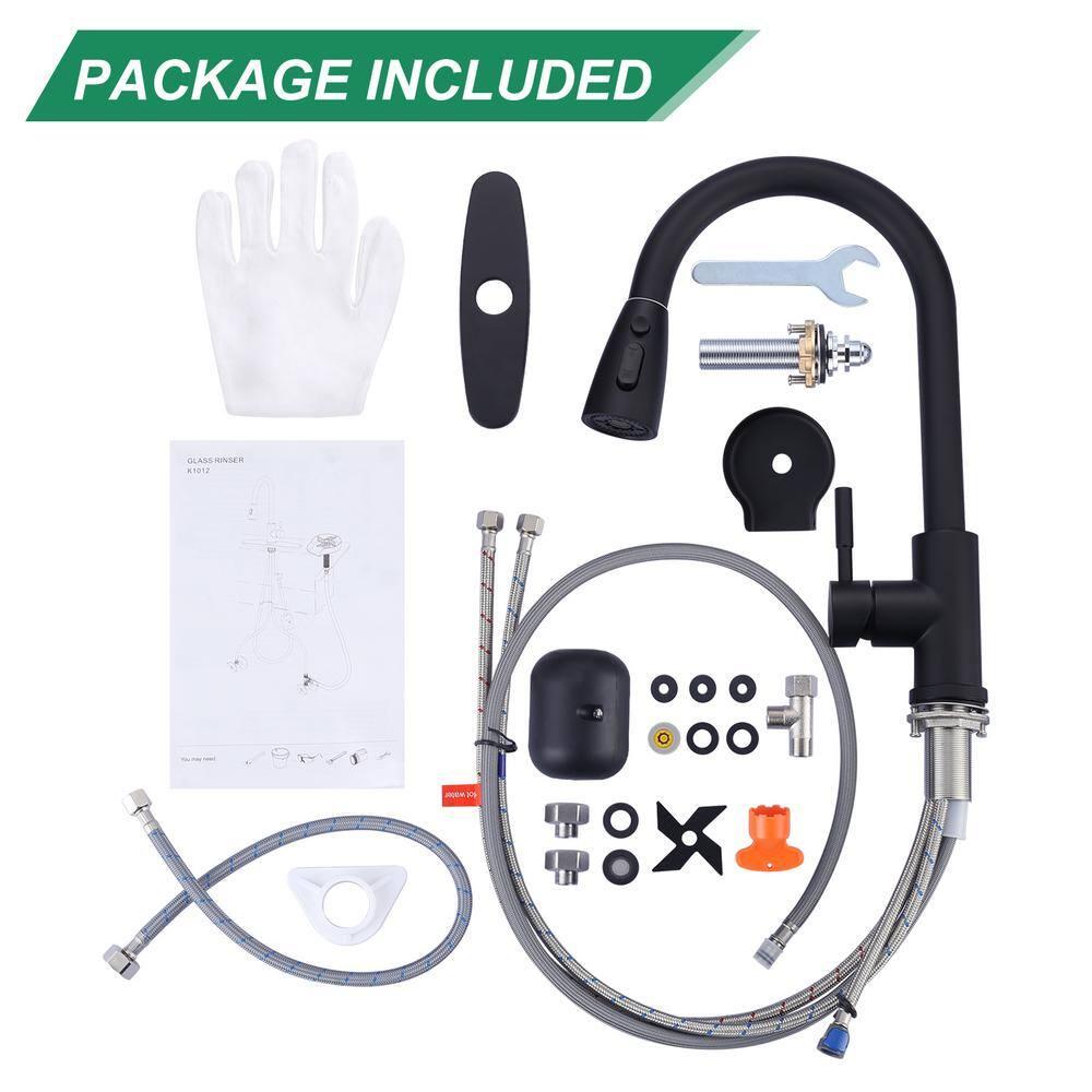 ARCORA Single Handle Stainless Steel Pull-Down Kitchen Faucet with Deckplate and Glass Rinser Combo