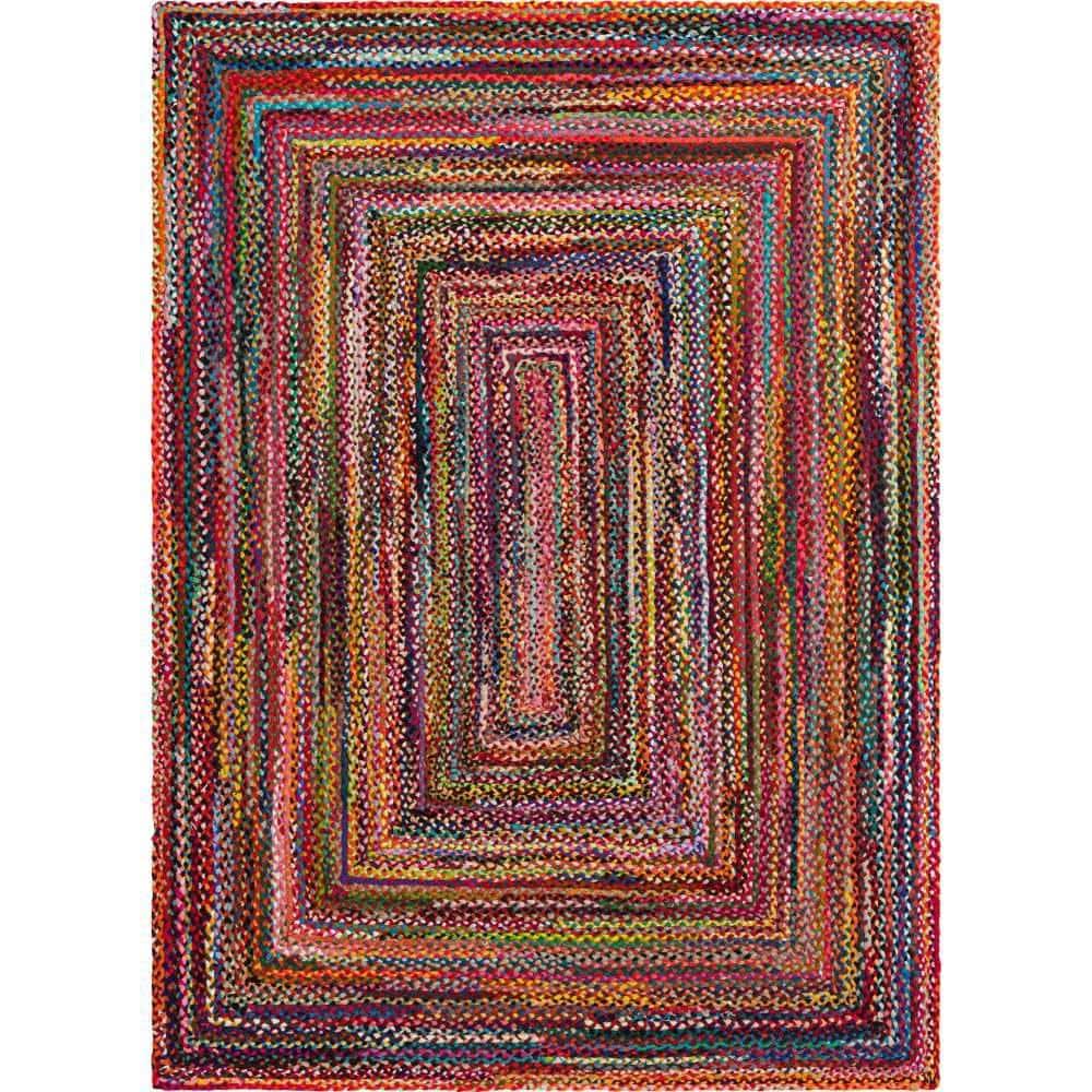 Unique Loom Braided Chindi Collection Area Rug - Layer (8'  x 11' Rectangle Multi/Blue)