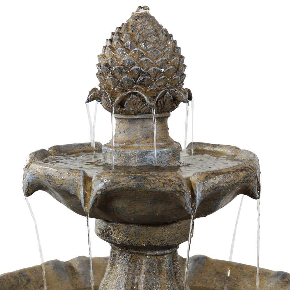 Sunnydaze Outdoor 2-Tier Pineapple Solar Powered Water Fountain with Battery Backup and Submersible Pump - 46" - Earth Finish