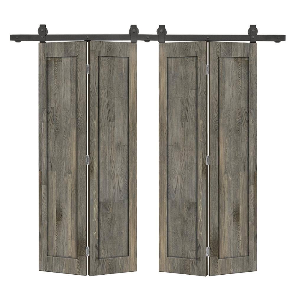 Calhome 1 Panel Shaker Pine Wood Double Bi-Fold Door with Sliding Barn Door Hardware Kit