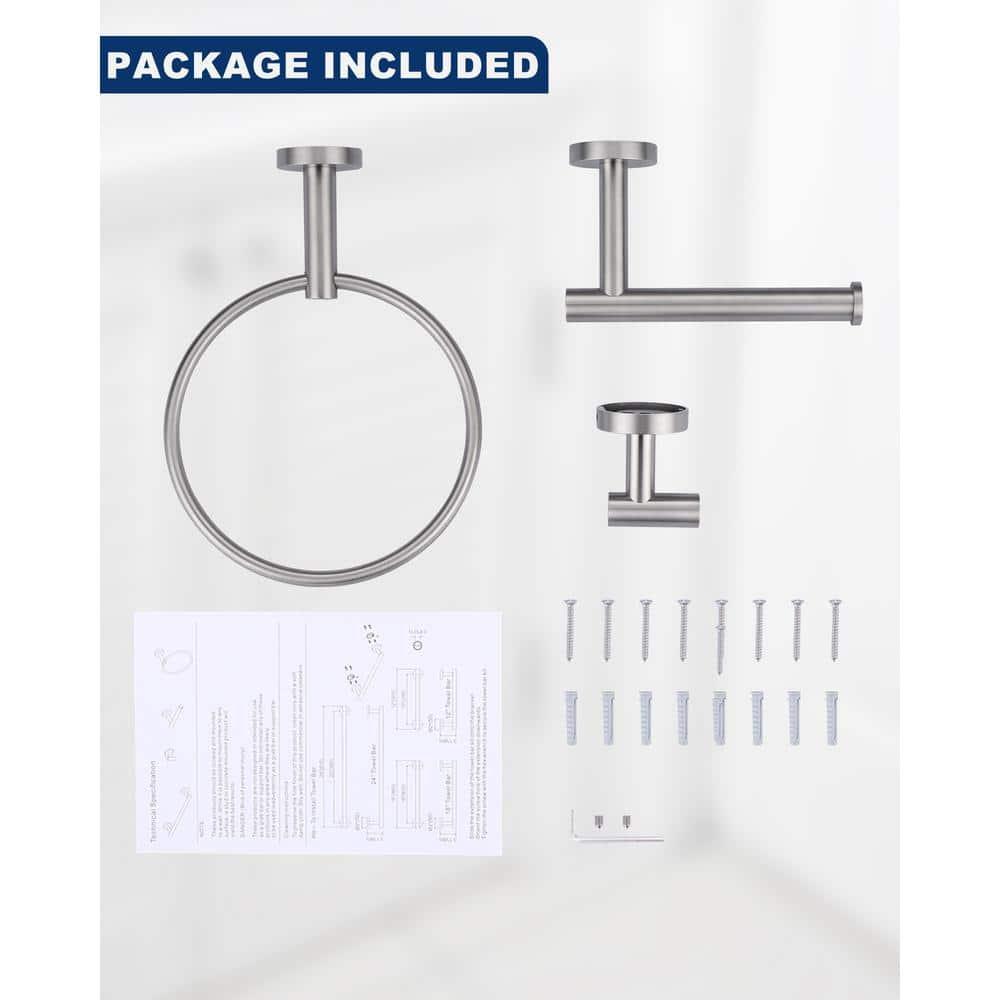 3-Piece Bath Hardware Set With Mounting Hardware With Towel Ring, Towel Hook And Toilet Paper Holder In
