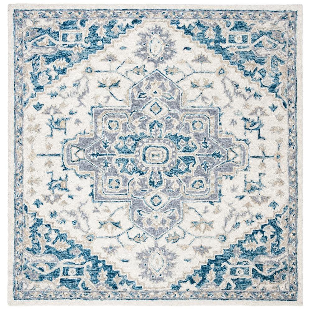 Micro-Loop MLP503 Hand Tufted Area Rug - Ivory/Navy - 5'x5' - Safavieh.