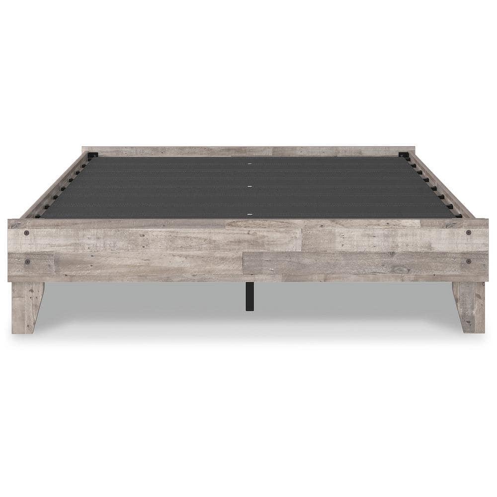 Signature Design by Ashley Queen Neillsville Platform Bed Whitewash: Beach Chic Urban Style, Pine Grain, No Box Spring Needed
