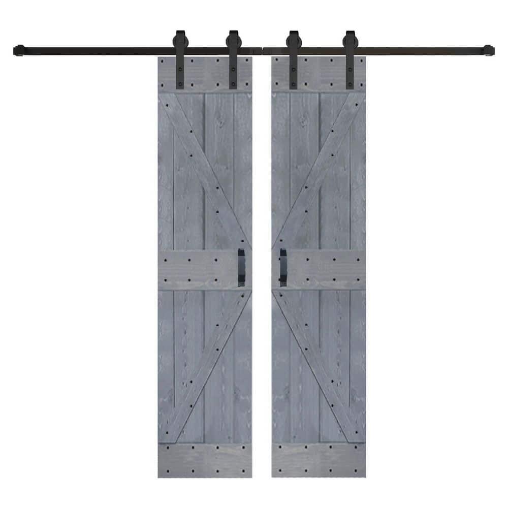 IsLife K Style Solid Core Wood Double Sliding Barn Door with Hardware Kit -Assembly Needed (Set of 2)